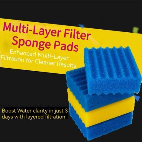 CBF-350 / MBF-350 Mousse filtrante Bassin – Mousse filtrante pour Filtre Bassin, Médias filtrants de Remplacement (2 x Bleu Grossier & 2 x Jaune Fin) (1/4)