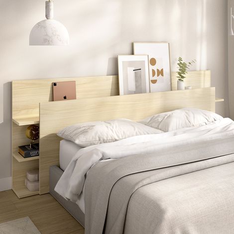 Cabecero Cama Socorro, Estantes Librería, Plaza y Media, Color Estructura, 19x181 cm Marrón Roble (1/5)