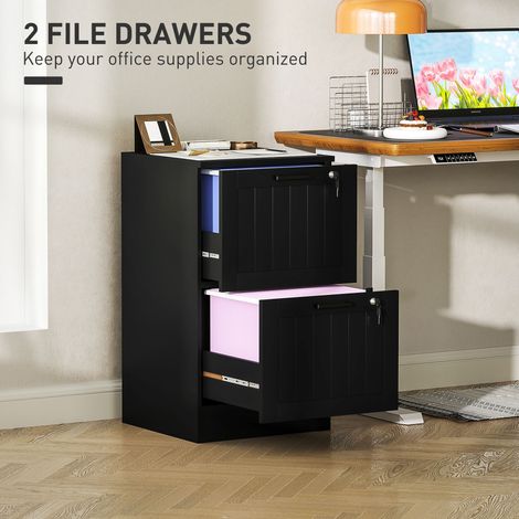 Classeur à tiroirs noir avec serrure, meuble de rangement de bureau avec tringle de suspension réglable (1/5)