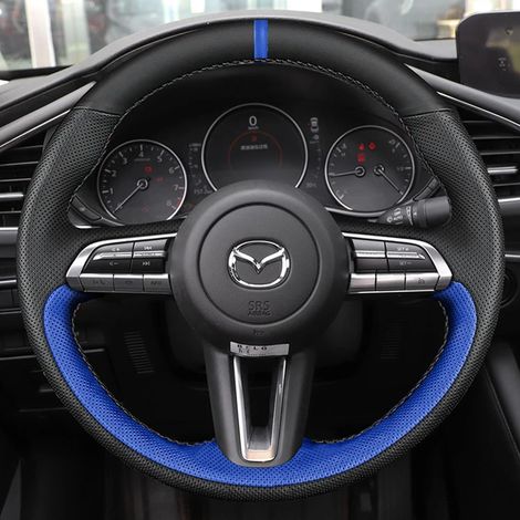 (4-)Housse de volant sur mesure, parfaitement adaptée aux Mazda 3 Axela 2019-2021, CX-30 et MX-30 2020-2021. Accessoires intérieurs automobiles. (1/5)