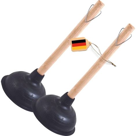 Lot de 2 déboucheurs à ventouse Ø 140 mm déboucheur WC avec manche en bois déboucheur WC d'un diamètre de 14,5 cm IDÉAL comme déboucheur pour