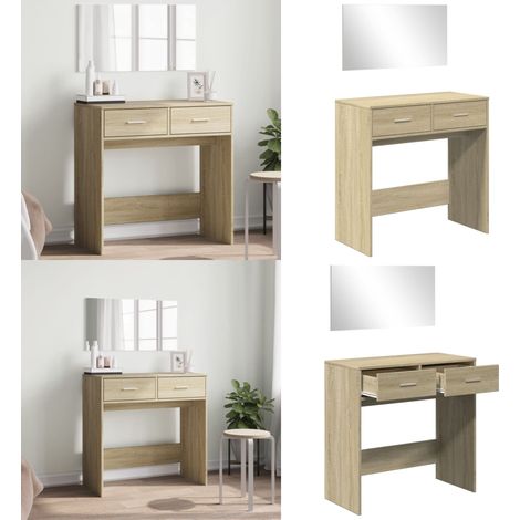 Coiffeuse avec miroir chêne sonoma 80x39x80 cm - Coiffeuse - Meuble De Salle De Bain - Table De Maquillage - Miroir - Rangement - Home & Living (1/5)
