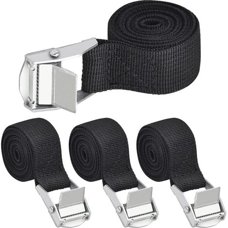 Kit de 4 sangles d'arrimage noires de 100 x 2,5 cm avec pince.