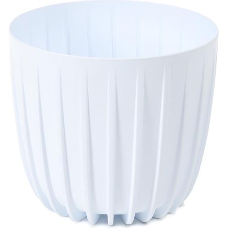 Cache-Pot Rainuré Blanc - 1 Unité - Plastique Robuste - Résistant UV et Gel - Intérieur Extérieur - Ø 18 x H 15,6 cm (1/5)