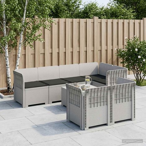 vidaXL Canapé de Jardin 7 Places avec Coussins Look Rattan PP Blanc (1/5)
