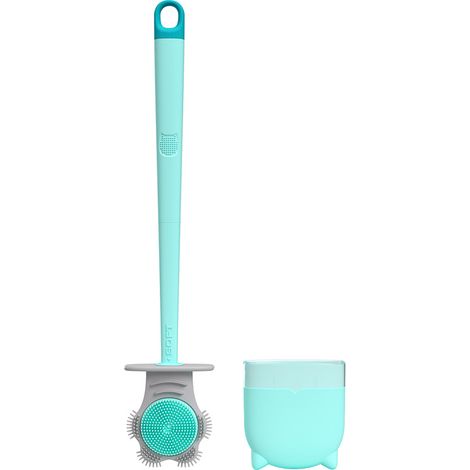 Brosse de toilette en caoutchouc souple bicolore motif chat et tigre, nouvelle brosse créative, brosse de nettoyage ménager sans recoins difficiles d'accès, brosse murale, manche amovible, vert fumé (1/5)