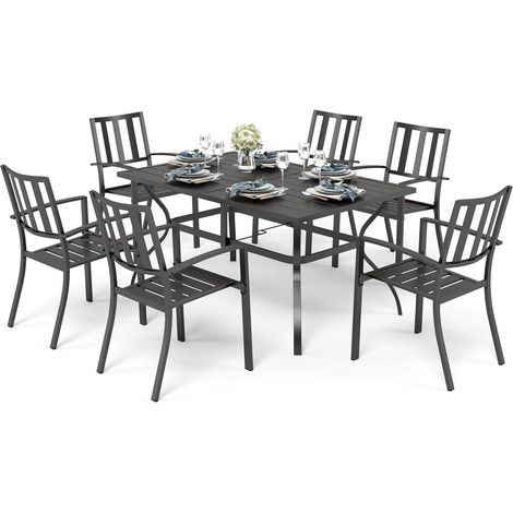 PHI VILLA Gartenmöbel Set 6 Stühle Tisch Wetterfest Gartengarnitur 6 Personen (1/5)
