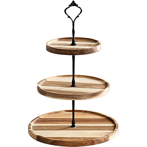 Présentoir à desserts en bois, écologique et vintage, plateau de présentation pour gâteaux, fruits et autres gourmandises, noir couronne, 3 niveaux