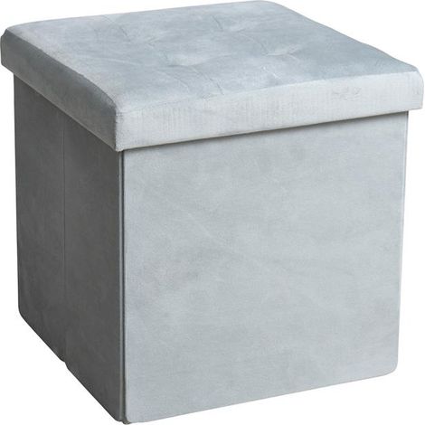 Tabouret Siège Pliable Pouf Repose Pieds Boîte Coffre de rangement Cube gris clair