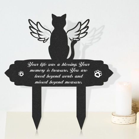Décorations commémoratives pour chats - Piquets de jardin avec ailes d'ange, plaques métalliques imperméables pour cimetière (1/5)