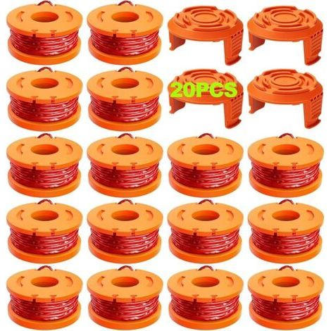 Pair 20 pcs fil coupe bordure compatible avec coupe bordure, Ø 1,65mm & 3m bobine fil coupe bordure, ligne de bobine de coupe de remplacement et capuchon de protection(16 fil coupe bordure,4 couvercle (1/5)