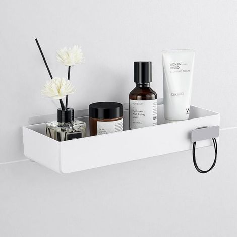 Adhésif Étagère Salle de Bain Sans Percage Blanc Tablette Murale Autocollante Etagère Flottante Douche Plastique Etagere a coller sur Carrelage (1/4)