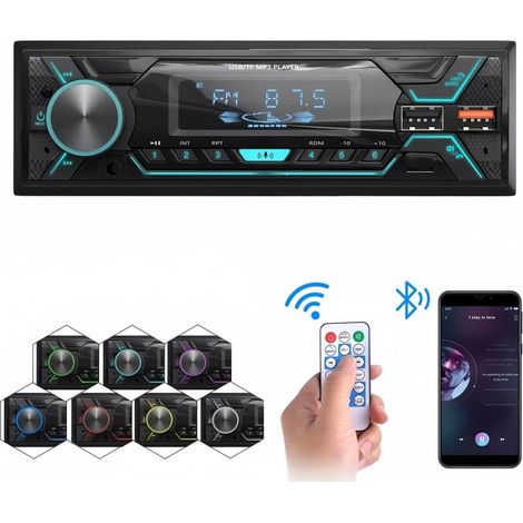 Autoradio 1DIN BT avec 7 couleurs Bluetooth mains libres lecteur MP3 USB SD AUX FM MP3 (1/4)