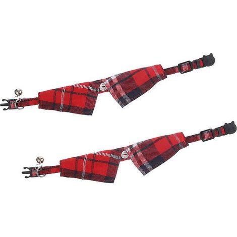 Collar para gato con cascabel, ajustable, de seguridad, 2 piezas, estampado a cuadros. (1/5)