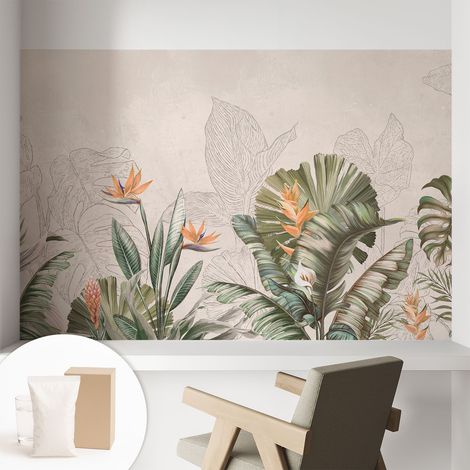 Tapete Vliestapete mit Kleber modern - Wanddeko für Küche - Klebefolie Wand - luxus Look Tropische Blumen 104x70 cm (1/5)