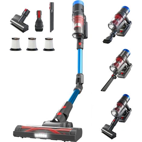 Aspirateur Balai sans Fil Puissant, 250W, 60min, Filtration HEPA x3 - Bleu (1/5)