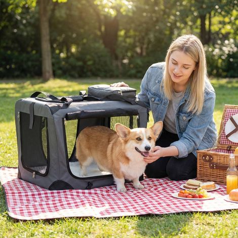 Cage souple pliable pour chien avec fenêtres en filet et 3 portes (1/5)