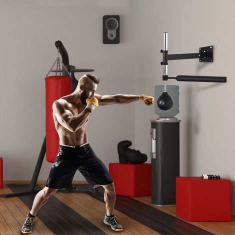 Noir - Sac de boxe et MMA à hauteur ajustable avec canne, acier et PU Fast Boxing Pear, pour domicile, salle de sport, 79x72x20 cm