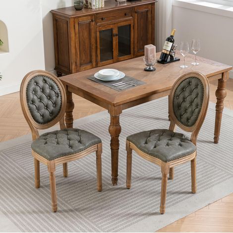Lot de 2 chaises de salle à manger capitonnées en pu vert olive avec cadre en bois massif vieilli (1/5)