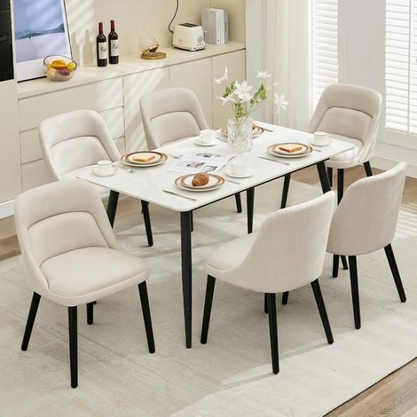 Lot de 6 Chaises de Salle à Manger Rembourrées - Design Scandinave Moderne - Pieds en Bois (1/5)
