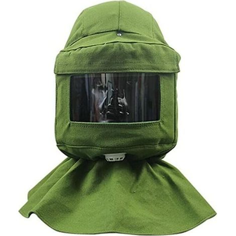 Cagoule de sablage, foulard de sablage, masque anti-vent, anti-sablage, outils de protection contre la poussière, masque, bâche verte + casque de protection