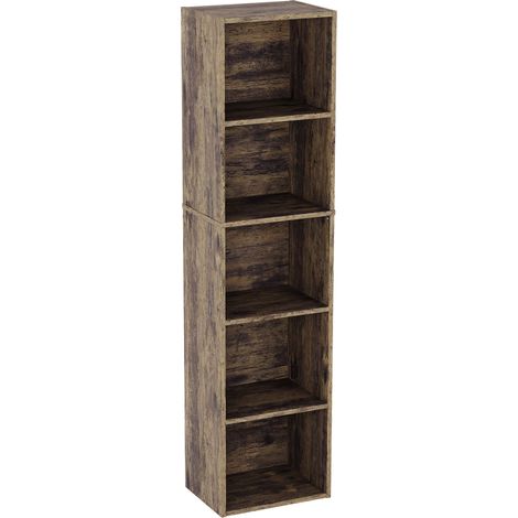 Oxford 5 Tier Cube Bookcase, Dark Wood (1/5)