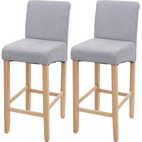 [NON UTILIZZATO] Coppia sgabelli alti HHG-717 Lounge legno tessuto, grigio chiaro piedi chiari