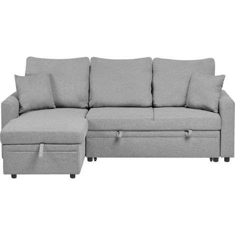 Corner Sofa Bed 3 Seater NASSJO Faux Linen Grey Right Hand (1/5)