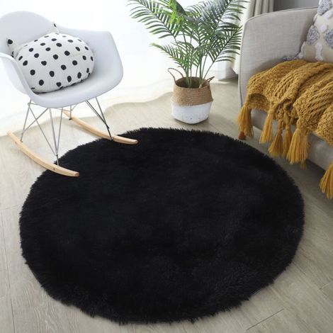 Tapis Rond Salon Shaggy Descente de lit Chambre Grande Taille Tapis Moelleux Carpette pour Chambre Tapis Décoratif de Style Moderne pour Salon Chambre Canapé Natte(Noir,Ø 120 cm Rond) (1/5)
