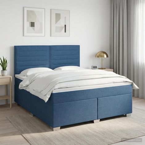 vidaXL Lit boxspring avec matelas Bleu 140 x 190 cm Tissu (1/5)