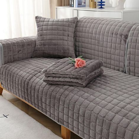 Housses de Canapé en Flanelle,Housse Canapé d'angle,3 Place Anti-Dérapante pour Protecteur en Forme de L/Couverture Chaude Super Douce en Polaire Peluche Canapé(Gris Foncé,90×90cm 1Pcs)