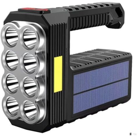 Lampe de poche solaire 8 LED – Lampe torche portable rechargeable super lumineuse – Équipement de travail puissant – Lumière vive pour le camping, la maison, le travail – Lampe d'urgence (1/5)