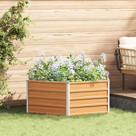 Hochbeet im Garten Holzoptik 129 x 129 x 45 cm Verzinkter Stahl
