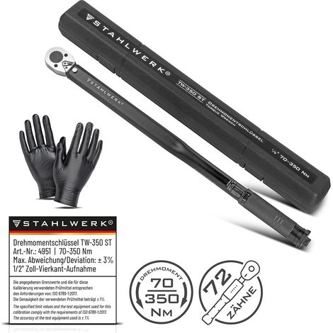 STAHLWERK Drehmomentschlüssel TW-350 ST 70-350 Nm 1/2“ Zoll Umschaltknarre (1/5)