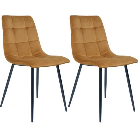 Altobuy – Lot de 2 chaises velours jaune – Piétement acier noir – Hauteur d'assise 50 cm – Dimensions 55x44xH86 cm (1/5)