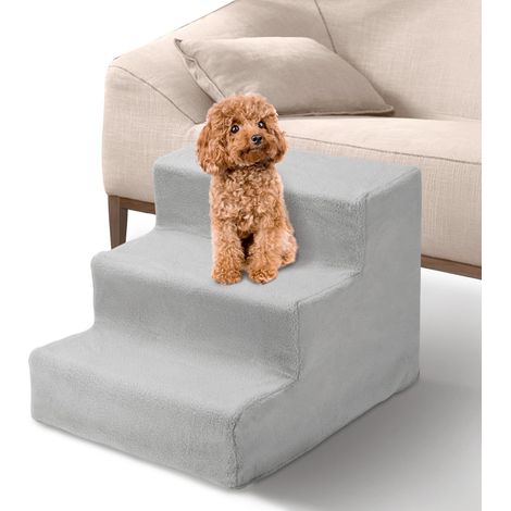 Dog Steps 3 Steps Pet Stair Step for Bed 45x35x30cm Pet Stairs Pet Ladder with Washable Non Slip Plush Cloth Cover for Dogs and Cats (Grey) (1/5)