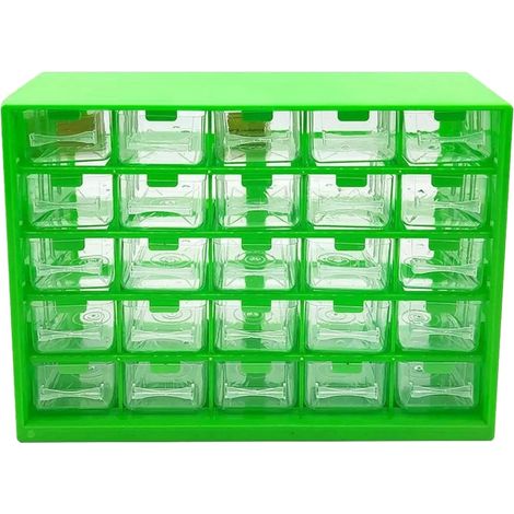 Scatola contenitore a cassetti per componenti, cassetti trasparenti, opzioni di montaggio a parete, verde chiaro (1/2)