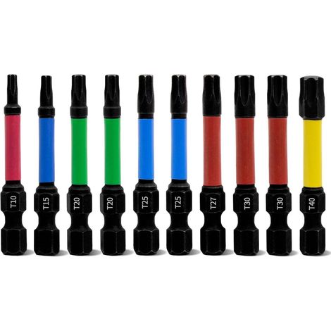 Juego de puntas de destornillador Torx profesional, 10 Uds. De longitud, 50mm, puntas de destornillador de impacto magnético, T10-T40 con vástago hexagonal de 1/4" (1/5)