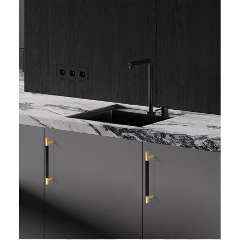 Lot de 2 poignées de meuble de cuisine en alliage d'aluminium noir et doré, distance entre les trous de 128 mm, avec vis, adaptées aux tiroirs de bureau