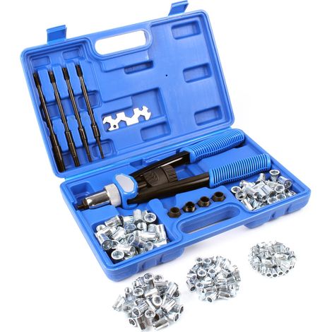 Wiltec – Pince à riveter 328 mm – 5 mandrins M5/M6/M8/M10/M12 – 150 écrous à sertir – Poignées antidérapantes pour confort