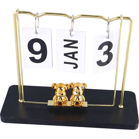 Calendrier à rabat en bois et métal noir en forme d'ours, à feuilleter quotidiennement, réutilisable, calendrier permanent, calendrier de bureau à rabat, convient aux bureaux et aux dortoirs (1/5)