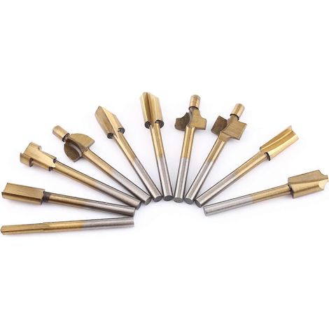 10 fraises à profiler en acier rapide (HSS) avec revêtement en titane, pour le travail du bois, queue de 3,2 mm (1/8") (1/4)