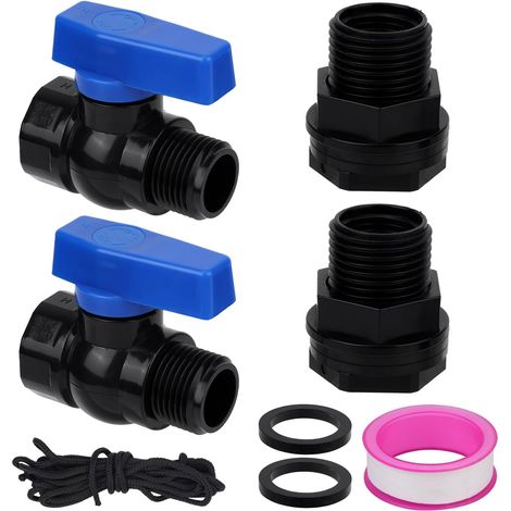 2pcs Kit Robinet Baril Pluie PVC 3/4" GHT, Kit Dérivation Jardin avec Raccord Traversée, Adaptateur Robinet Tuyau (1/5)