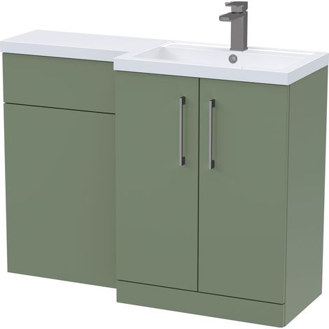 Balterley Right-Hand Bathroom Vanity and WC Unit Combination with Basin - 1100mm - Satin Green with Brushed Pewter Handles