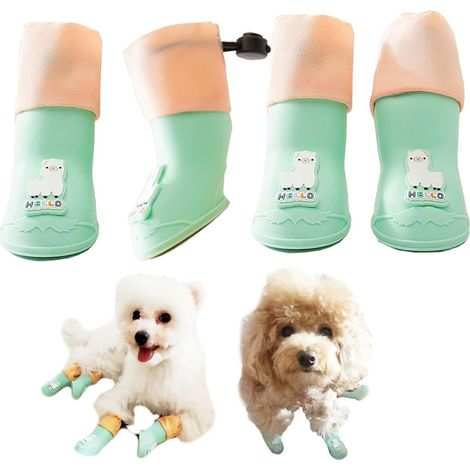 4 bottes imperméables pour chiens, silicone et tissu Oxford, tailles S/M/L, pour neige et pluie (1/5)