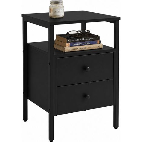 Black bedside table with 2 drawers mdf steel 229384372 229384372 229384372 (1/5)