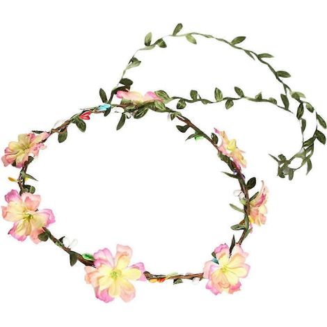 Guirlande de fleurs et feuilles vertes pour coiffe de mariée, ornée de rubans, pour mariage-Pink