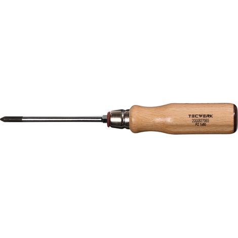 Tournevis Gr.PZD 2 Lame-L.100mm Manche bois Rondelle m.6KT Embout TECWERK (1/3)