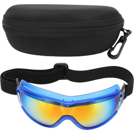 Lunettes de natation anti-éclaboussures UV pour enfants avec boîte de rangement - Cadre bleu, film rouge (1/5)