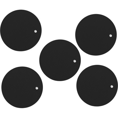 Lot de 5 dessous de plat ronds en silicone, multifonctionnels, résistants à la chaleur et antidérapants, pour plats chauds et fondues, noirs. (1/5)
